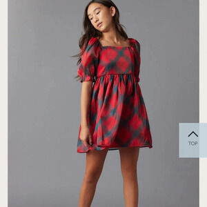 NWT Christmas Dress Red Green Plaid Organza Franki by Francesca’s Size 10